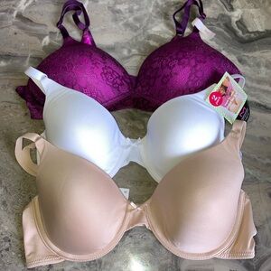 2 NWT 36C Maidenform lined bras. 1 Ambrielle 1 tan 1 white 1 purple.